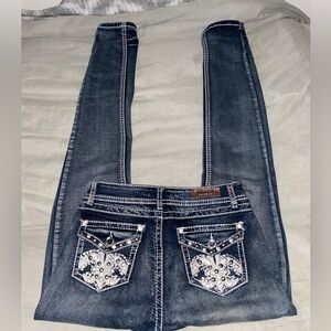 ViVi Diva Jeans Womens Size 5 Blue Denim Rhinestones Boyfriend Casual Juniors